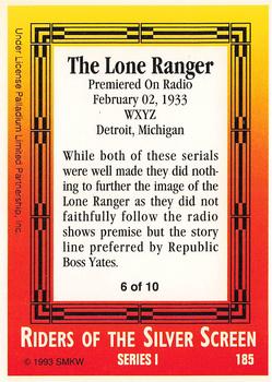 1993 SMKW Riders of the Silver Screen #185 The Lone Ranger Back
