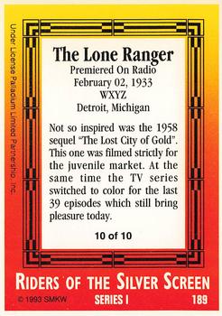 1993 SMKW Riders of the Silver Screen #189 The Lone Ranger Back