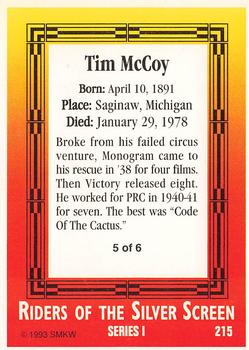 1993 SMKW Riders of the Silver Screen #215 Tim McCoy Back