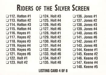 1993 SMKW Riders of the Silver Screen #NNO Riders of the Silver Screen Listing Card 3 of 8, 4 of 8 Back