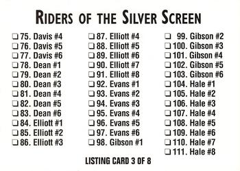 1993 SMKW Riders of the Silver Screen #NNO Riders of the Silver Screen Listing Card 3 of 8, 4 of 8 Front