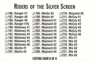 1993 SMKW Riders of the Silver Screen #NNO Riders of the Silver Screen Listing Card 5 of 8, 6 of 8 Back