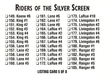 1993 SMKW Riders of the Silver Screen #NNO Riders of the Silver Screen Listing Card 5 of 8, 6 of 8 Front