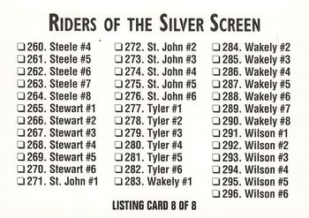 1993 SMKW Riders of the Silver Screen #NNO Riders of the Silver Screen Listing Card 7 of 8, 8 of 8 Back