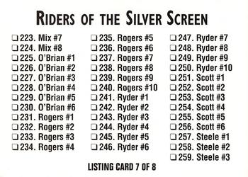 1993 SMKW Riders of the Silver Screen #NNO Riders of the Silver Screen Listing Card 7 of 8, 8 of 8 Front