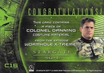 2003 Rittenhouse Stargate SG-1 Season 5 - From the Archives Costume Relics #C16 Colonel Danning Back