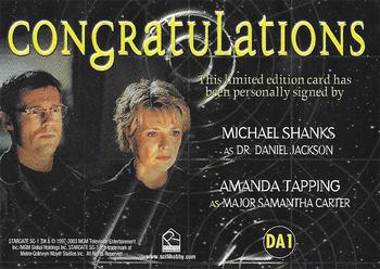 2004 Rittenhouse Stargate SG-1 Season 6 - Dual Autographs #DA1 Michael Shanks / Amanda Tapping Back