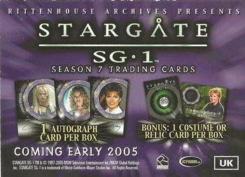 2005 Rittenhouse Stargate SG-1 Season 7 - Promos #UK Jack O'Neil Back