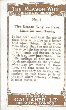 1924 Gallaher The Reason Why #6 We have lines in our hands Back