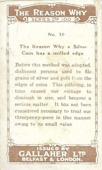 1924 Gallaher The Reason Why #10 A silver soin has a milled edge Back