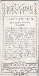 1914 Player's Bygone Beauties #8 Lady Hamilton Back