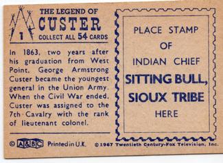 1967 A&BC The Legend of Custer #1 Custer's Fame! Back