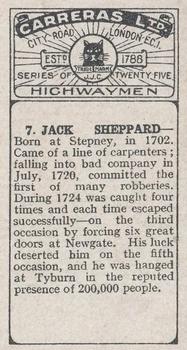 1924 Carreras Highwaymen #7 Jack Sheppard Back