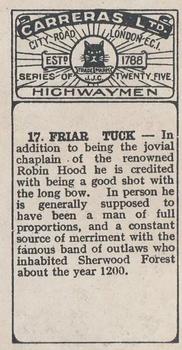 1924 Carreras Highwaymen #17 Friar Tuck Back
