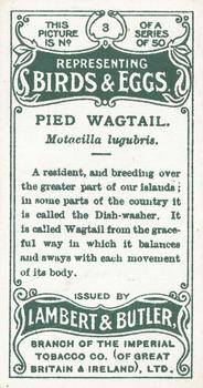 1906 Lambert & Butler Representing Birds & Eggs #3 Pied Wagtail Back