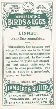 1906 Lambert & Butler Representing Birds & Eggs #4 Linnet Back