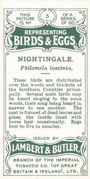 1906 Lambert & Butler Representing Birds & Eggs #5 Nightingale Back