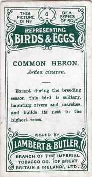 1906 Lambert & Butler Representing Birds & Eggs #6 Common Heron Back