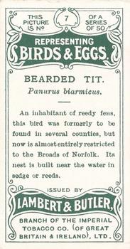 1906 Lambert & Butler Representing Birds & Eggs #7 Bearded Tit Back