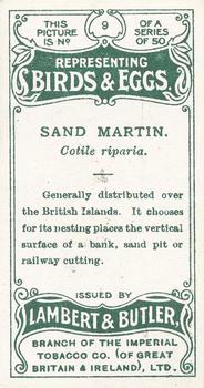 1906 Lambert & Butler Representing Birds & Eggs #9 Sand Martin Back