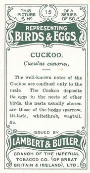 1906 Lambert & Butler Representing Birds & Eggs #15 Cuckoo Back