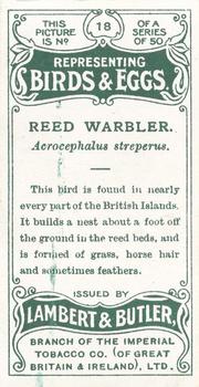 1906 Lambert & Butler Representing Birds & Eggs #18 Reed Warbler Back