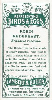 1906 Lambert & Butler Representing Birds & Eggs #28 Robin Redbreast Back