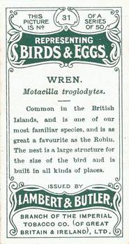 1906 Lambert & Butler Representing Birds & Eggs #31 Wren Back