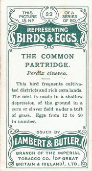 1906 Lambert & Butler Representing Birds & Eggs #32 Common Partridge Back