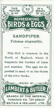 1906 Lambert & Butler Representing Birds & Eggs #33 Sandpiper Back