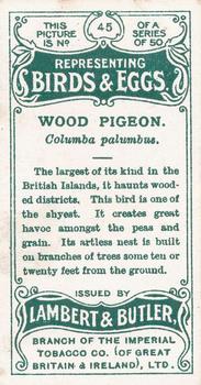 1906 Lambert & Butler Representing Birds & Eggs #45 Wood Pigeon Back