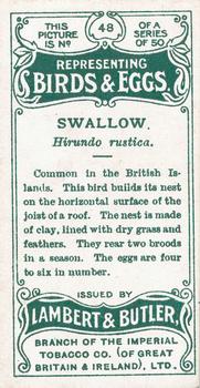 1906 Lambert & Butler Representing Birds & Eggs #48 Swallow Back