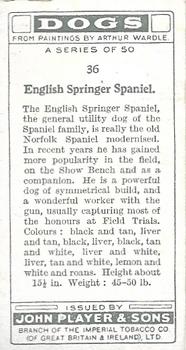 1931 Player's Dogs (A. Wardle Paintings) #36 English Springer Spaniel Back