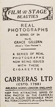 1939 Carreras Film and Stage Beauties (54) #42 Grace Gillern Back