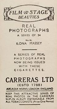 1939 Carreras Film and Stage Beauties (54) #46 Ilona Massey Back
