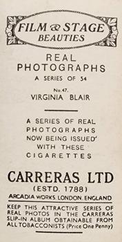 1939 Carreras Film and Stage Beauties (54) #47 Virginia Blair Back