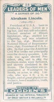 1924 Ogden's Leaders of Men #28 Abraham Lincoln Back