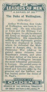 1924 Ogden's Leaders of Men #48 The Duke of Wellington Back