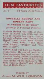 1939 Wix Film Favourites (3rd Series) #4 Rochelle Hudson / Robert Kent Back