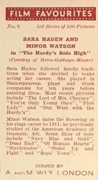 1939 Wix Film Favourites (3rd Series) #6 Sara Haden / Minor Watson Back