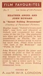 1939 Wix Film Favourites (3rd Series) #7 Heather Angel / John Howard Back