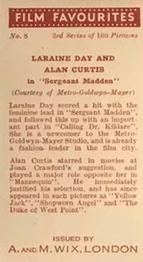 1939 Wix Film Favourites (3rd Series) #8 Laraine Day / Alan Curtis Back