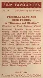 1939 Wix Film Favourites (3rd Series) #14 Priscilla Lane / Dick Powell Back