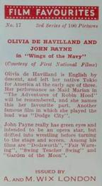 1939 Wix Film Favourites (3rd Series) #17 Olivia de Havilland / John Payne Back