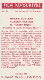1939 Wix Film Favourites (3rd Series) #19 Myrna Loy / Robert Taylor Back