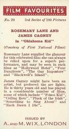1939 Wix Film Favourites (3rd Series) #20 Rosemary Lane / James Cagney Back