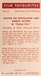 1939 Wix Film Favourites (3rd Series) #22 Olivia de Havilland / Errol Flynn Back
