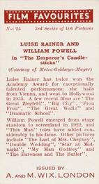 1939 Wix Film Favourites (3rd Series) #24 Luise Rainer / William Powell Back