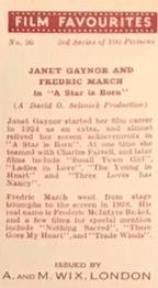 1939 Wix Film Favourites (3rd Series) #36 Janet Gaynor / Fredric March Back