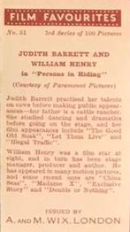 1939 Wix Film Favourites (3rd Series) #51 Judith Barrett / William Henry Back
